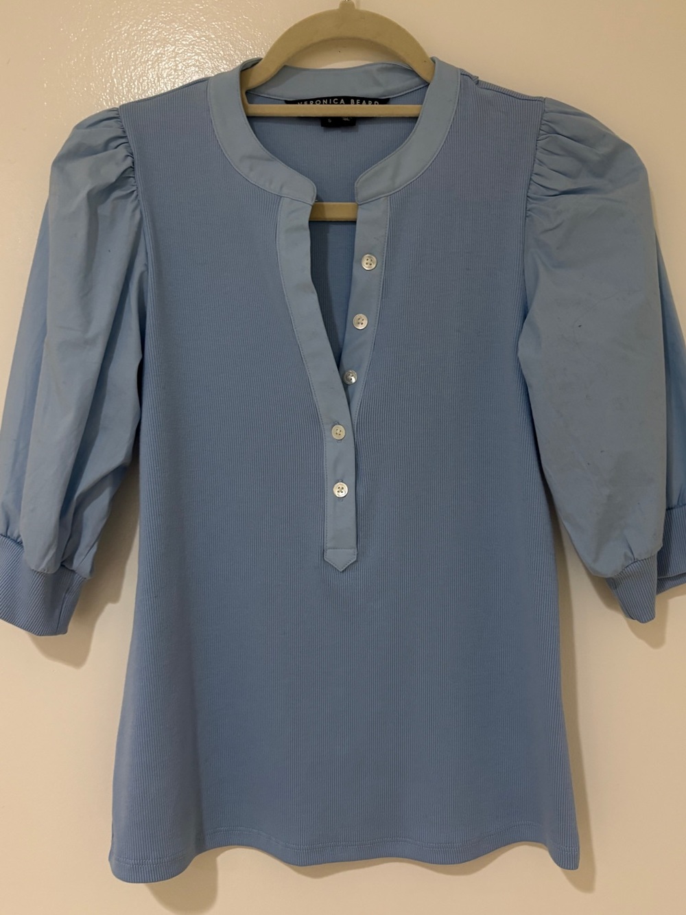 Veronica Beard Coralee Puff Sleeve Button-Front Top - Size Small